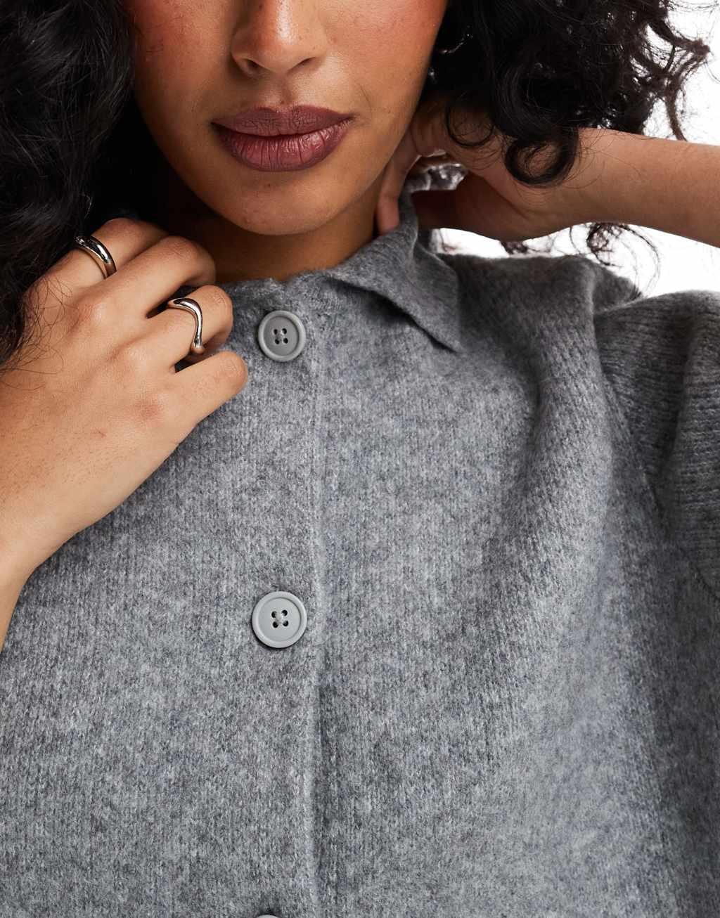ASOS DESIGN knit compact short sleeve shirt in gray Product Image