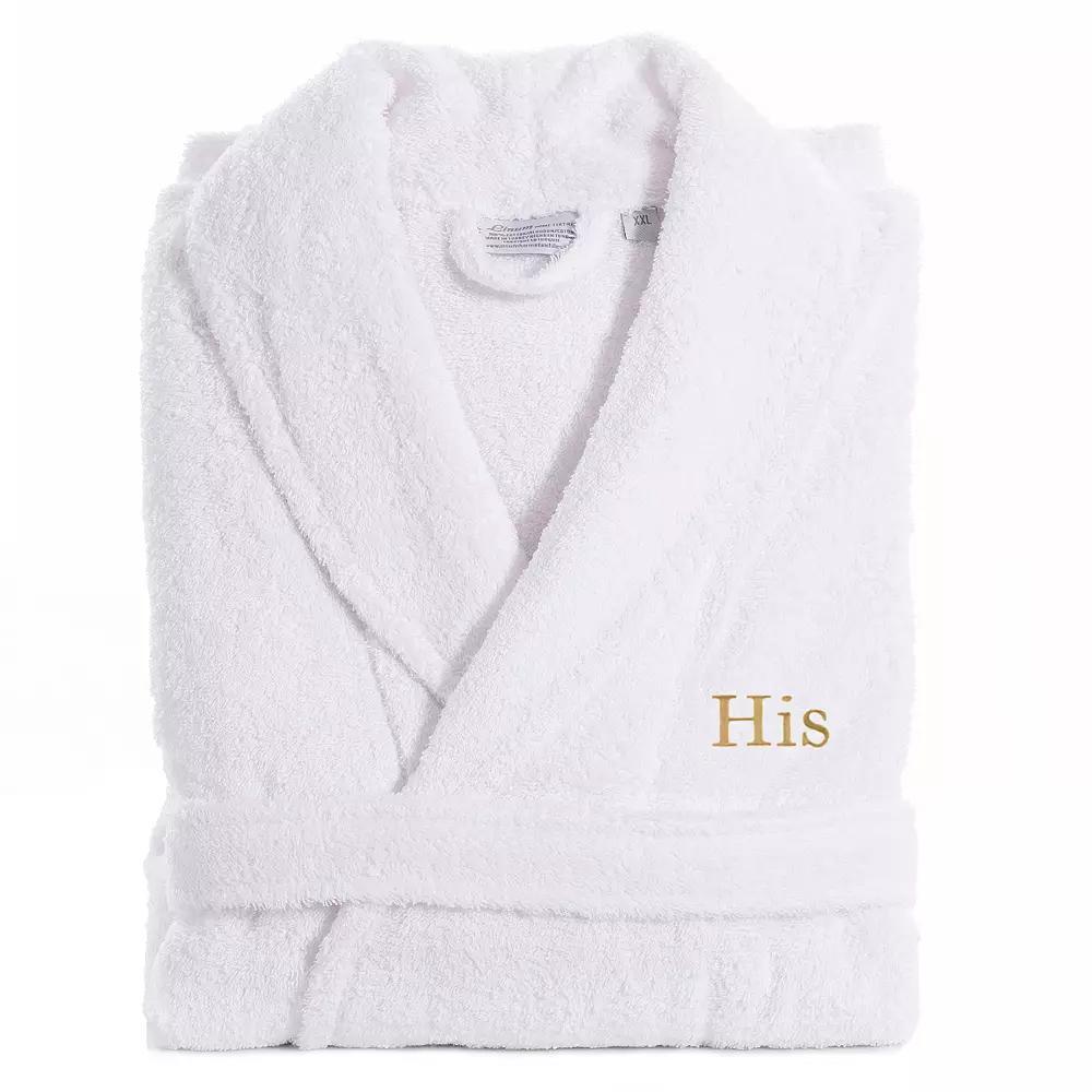 Men's Linum Home Textiles Turkish Cotton Embroidered ''His'' Terry Bathrobe, Size: Small/Medium, Gold Product Image