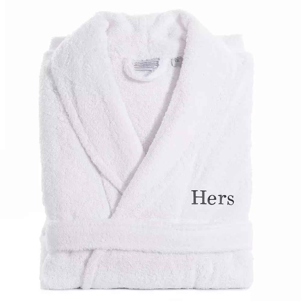 Women's Linum Home Textiles Turkish Cotton Embroidered ''Hers'' Terry Bathrobe, Size: Large/XS, Gray Product Image