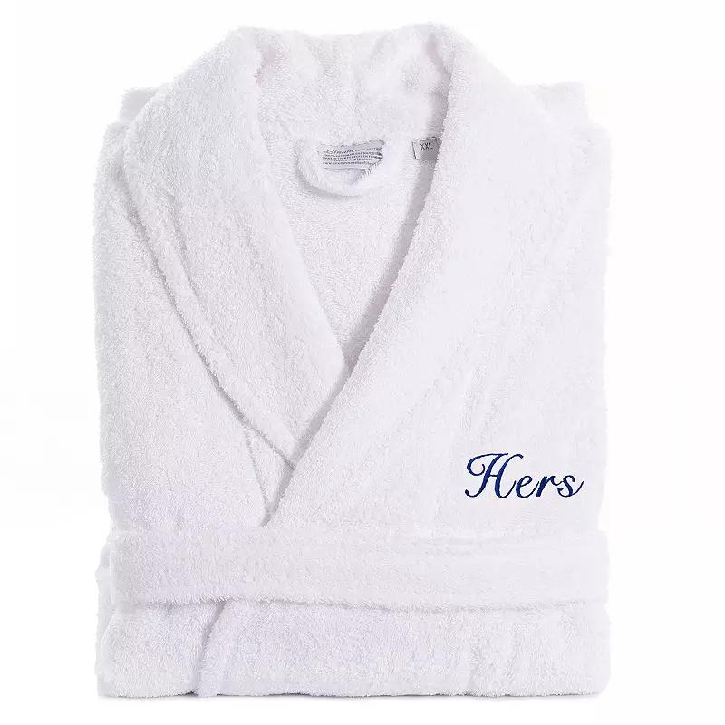 Womens Linum Home Textiles Turkish Cotton Embroidered Cursive Hers Terry Bathrobe Blue Product Image