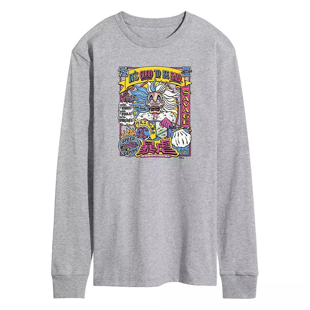 Disney Villains 101 Dalmatians Cruella Deville Mens Anime Long Sleeve Graphic Tee Grey Gray Product Image