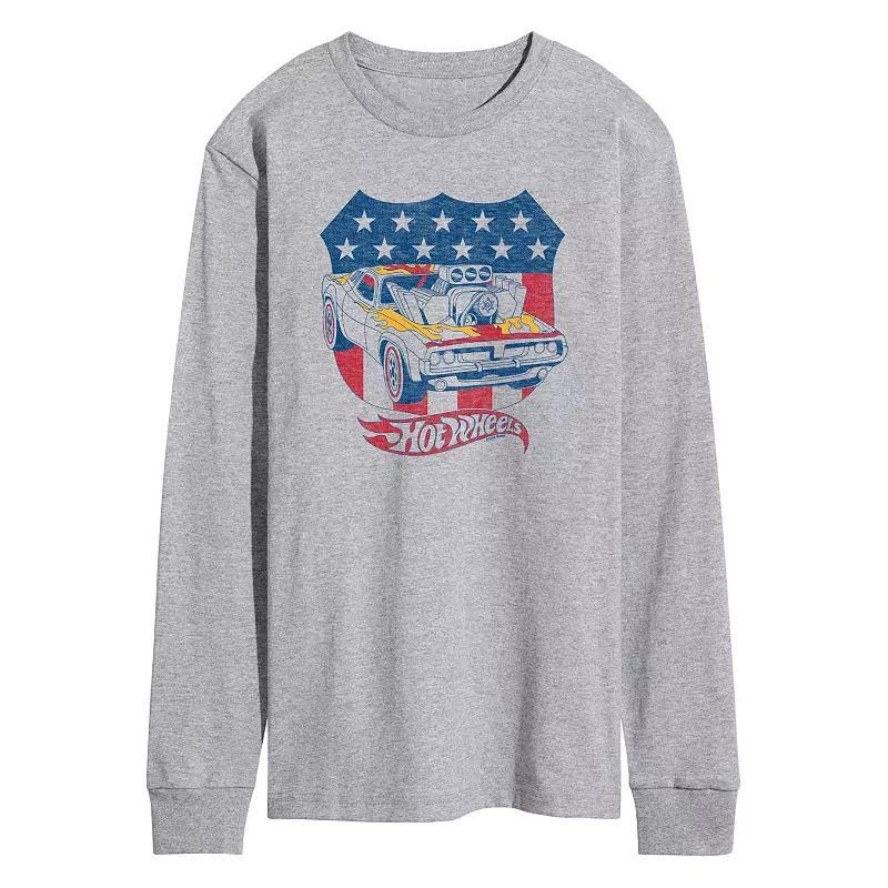 Mens Hot Wheels Americana Crest Long Sleeve Graphic Tee Grey Gray Product Image