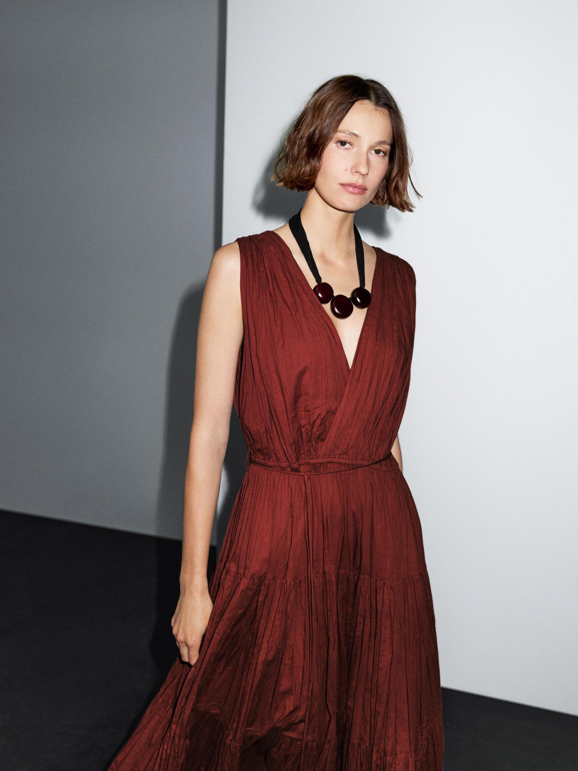 100% cotton long pleated dress Product Image