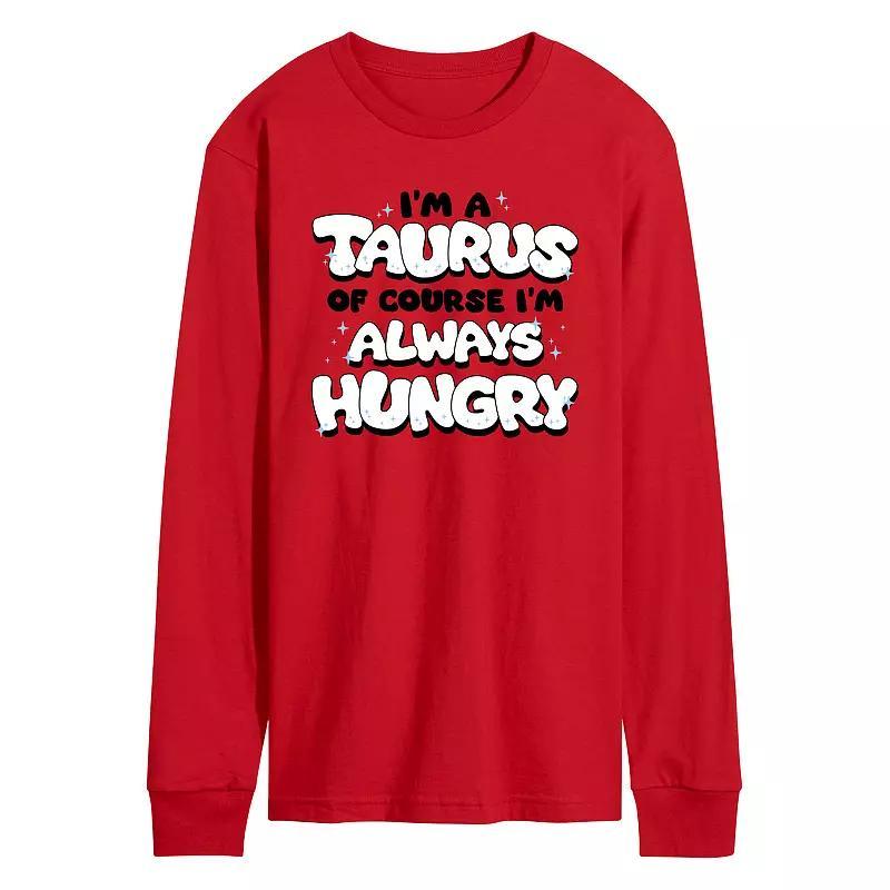 Men's I'm A Taurus Always Hungry Long Sleeve Graphic Tee, Size: XL, Grey Gray Product Image