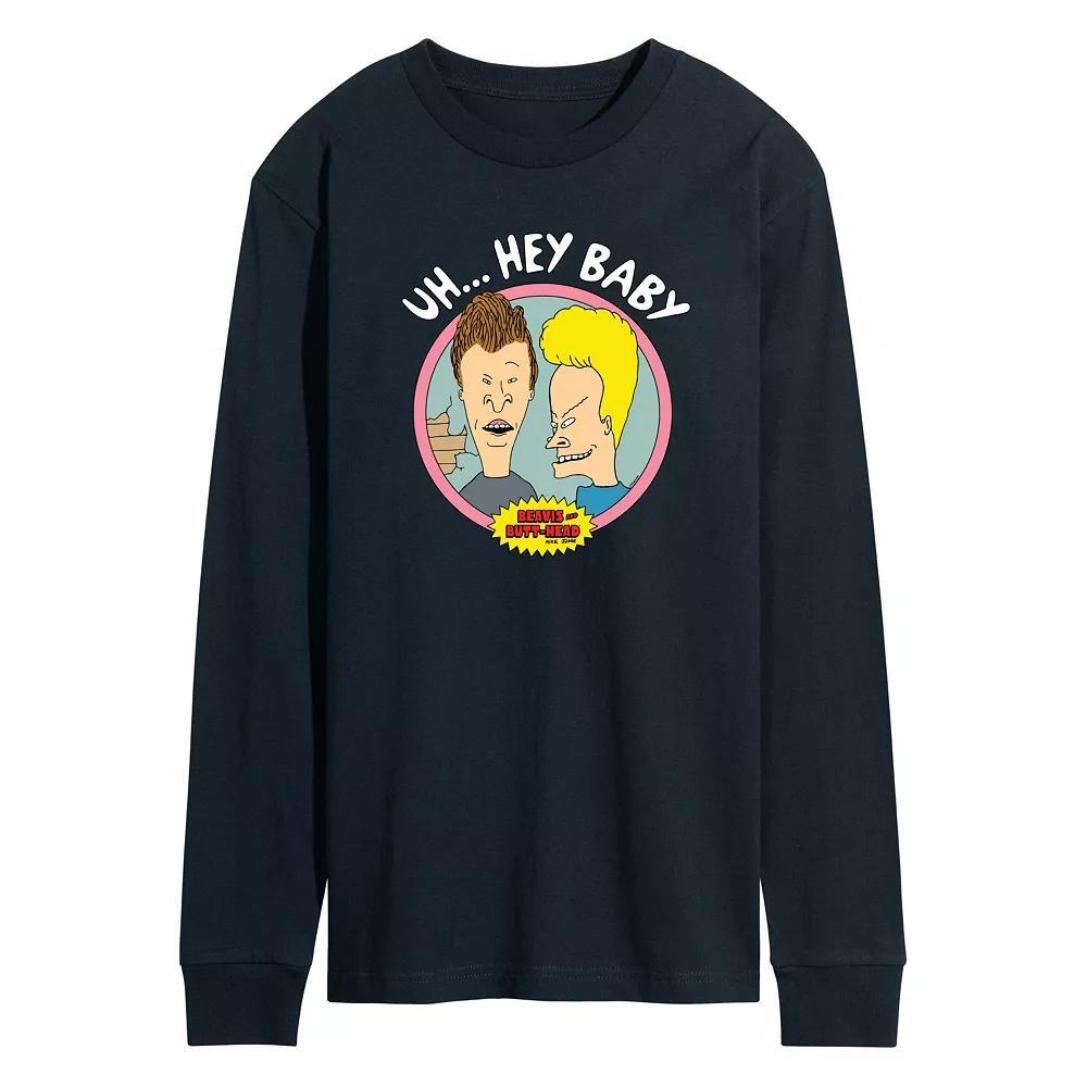 Men's Beavis & Butthead Uh... Hey Baby Long Sleeve Graphic Tee, Size: XL, Blue Product Image