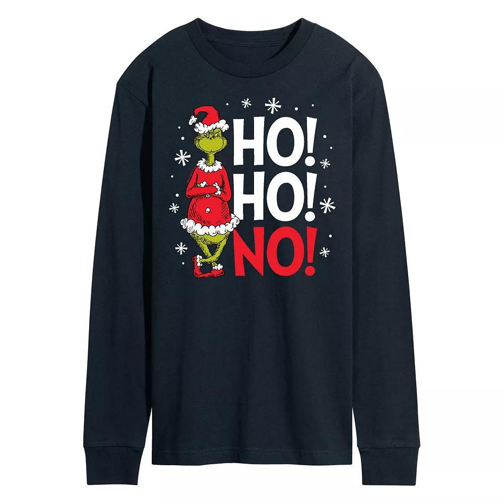 Men's Dr. Seuss Grinch Ho Ho No Long Sleeve Tee, Size: Medium, Blue Product Image