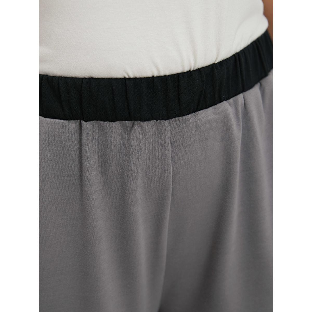 Contrast Patchwork Pocket High Rise Sweatpants Black Plus Size Women Casual Dailywear Contrast 14-16/1X Bloomchic Product Image