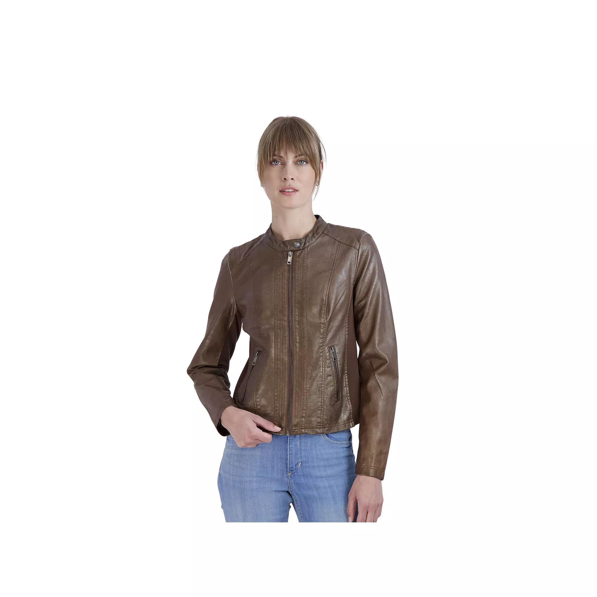 Women's Sebby Collection Faux-Leather Racing Jacket, Size: Small, Whiskey Product Image