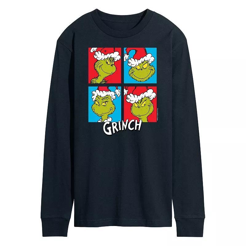 Mens Dr. Seuss Grinch Grid Long Sleeve Tee Blue Product Image