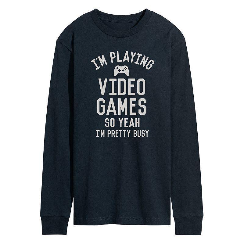 Mens Im Playing Video Games Yeah Busy Long Sleev Graphic Tee Product Image