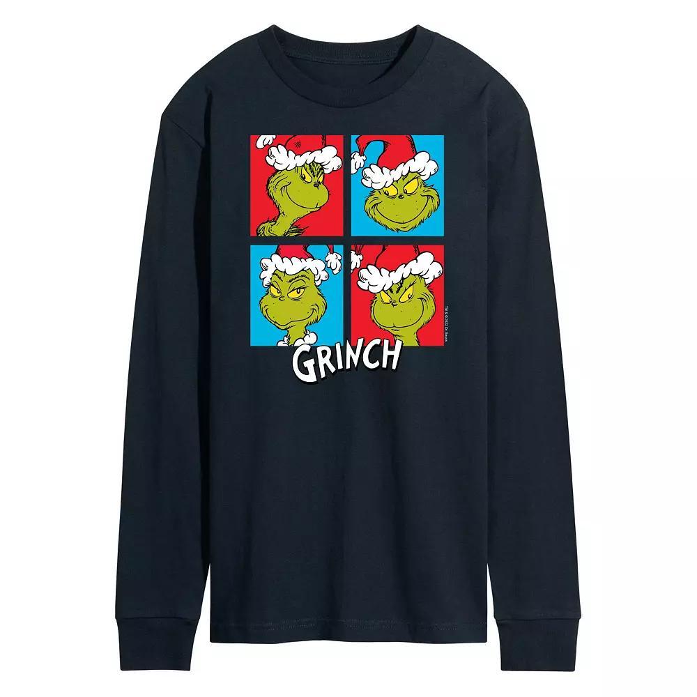 Mens Dr. Seuss Grinch Grid Long Sleeve Tee Blue Product Image