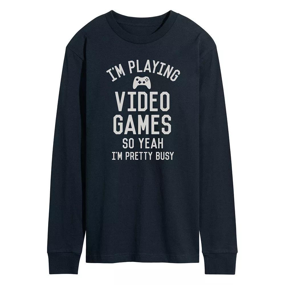 Mens Im Playing Video Games Yeah Busy Long Sleev Graphic Tee Product Image