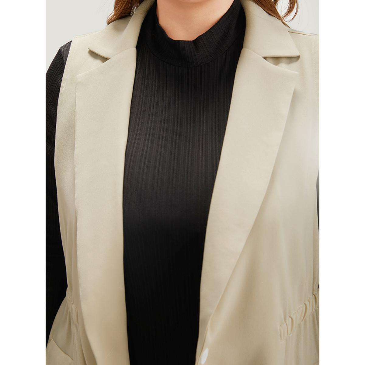 Plus Size Plain Suit Collar Pocket Sleeveless Blazer Beige Women Work Plain Plain Sleeveless Sleeveless Lapel Collar 12/L Pocket Office Blazers BloomChic Product Image