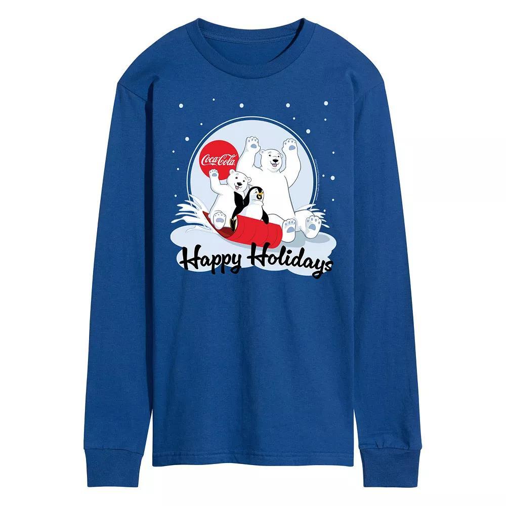 Men's CocaCola Happy Holiday Sled Long Sleeve Graphic Tee, Size: XL, Blue Product Image