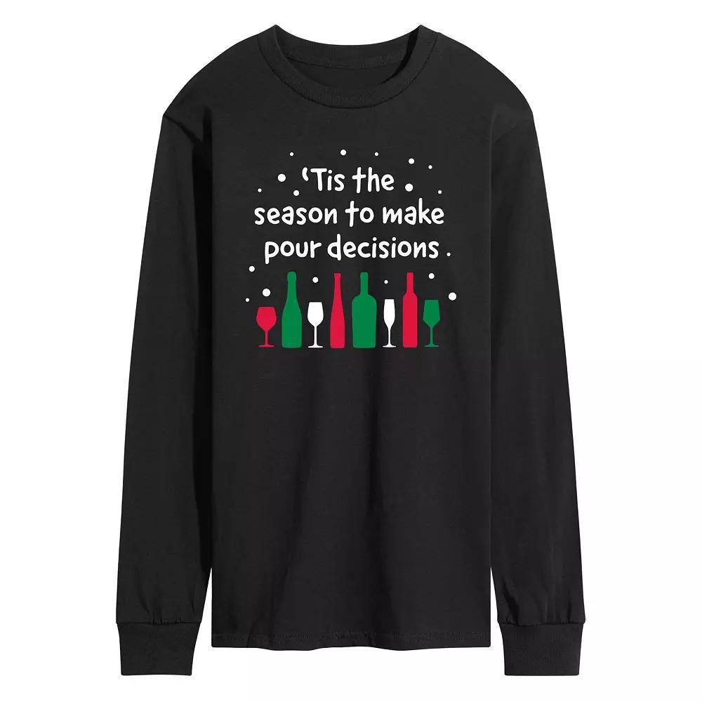 Mens Tis The Season To Make Pour Decisions Long Sleeve Graphic Tee Blue Product Image
