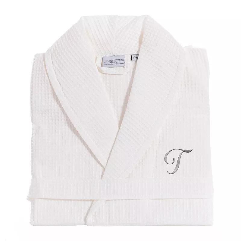 Linum Home Textiles Turkish Cotton Personalized Waffle Weave Bathrobe, Women's, Size: Small/Medium, White Gray J Product Image