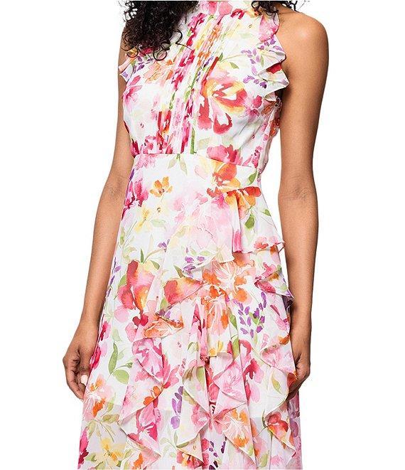 Betsy & Adam Petite Size Halter Neck Floral Print Chiffon Dress Product Image