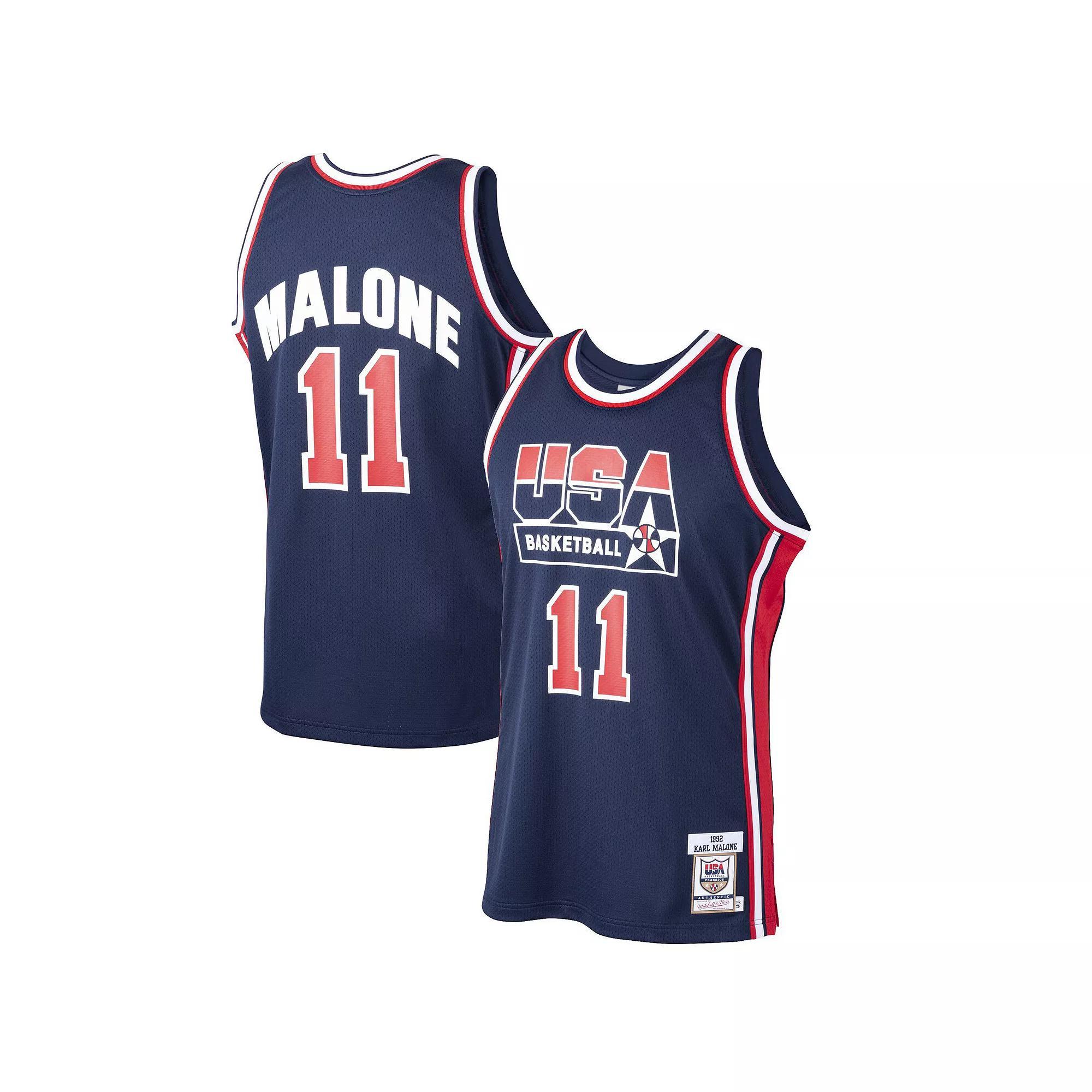 Men's Mitchell & Ness Karl Malone Navy USA Basketball Home 1992 Dream Team Authentic Jersey, Size: Small, Usa Blue Product Image