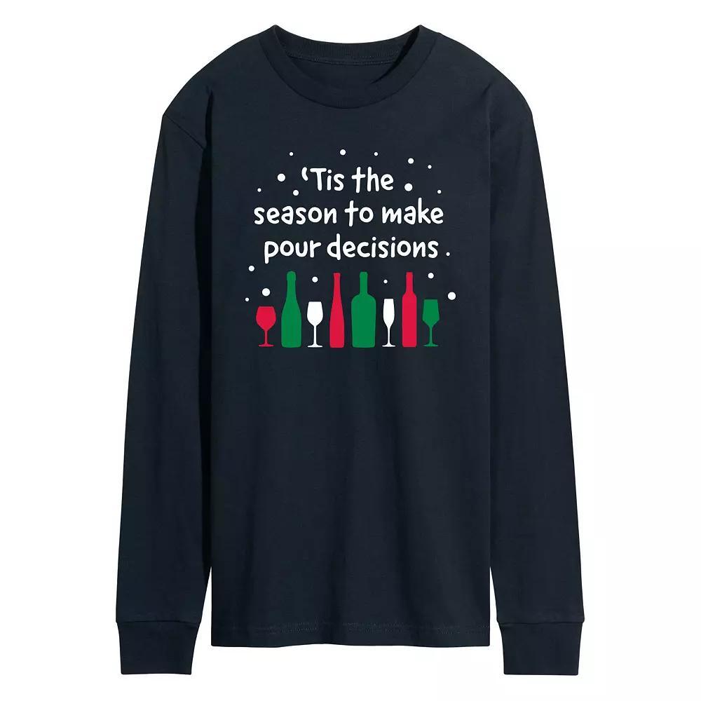 Mens Tis The Season To Make Pour Decisions Long Sleeve Graphic Tee Blue Product Image