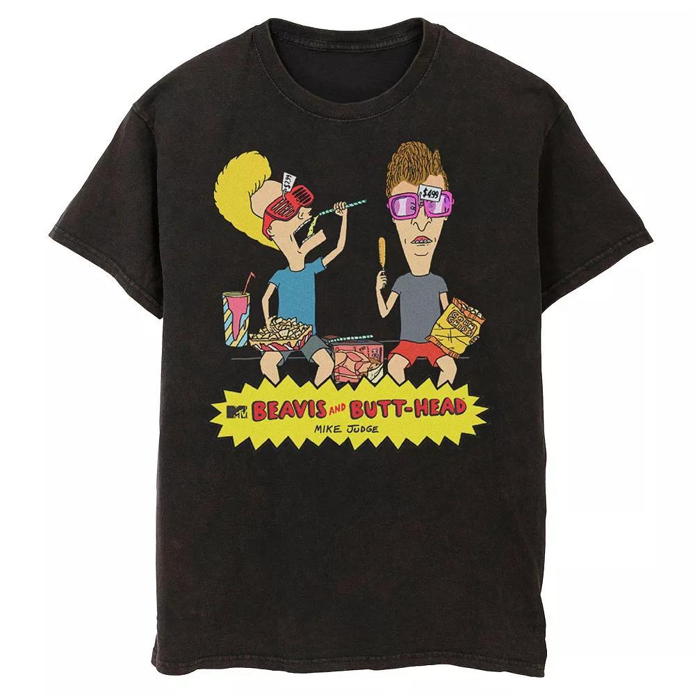 Men's Beavis And Butt-Head Snack Time Wash Graphic Tee, Size: Large, Black Product Image