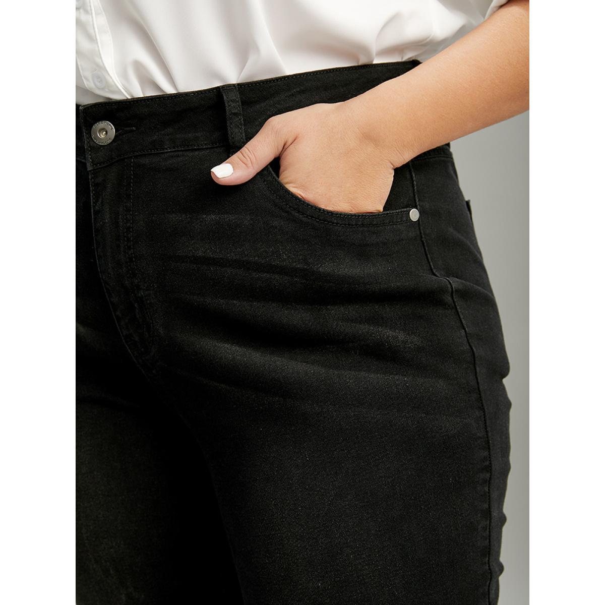 Plus Size Rhinestone Detail Black Wash Jeans Women DimGray Casual Plain Rhinestone detailing High stretch Pocket Jeans BloomChic 14/1X Product Image