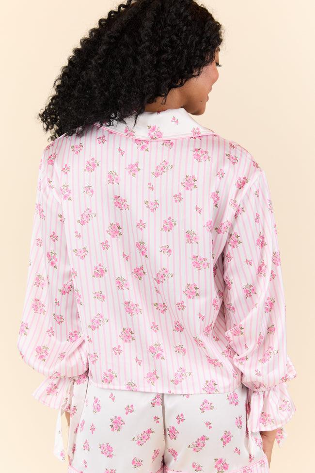 Sleep On My Side Pink Floral Satin Long Sleeve Pajama Top FINAL SALE Product Image