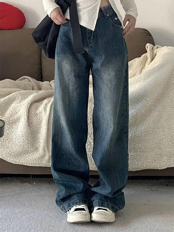 Vintage Blue Washed High Waist Boyfriend Jeans Product Image