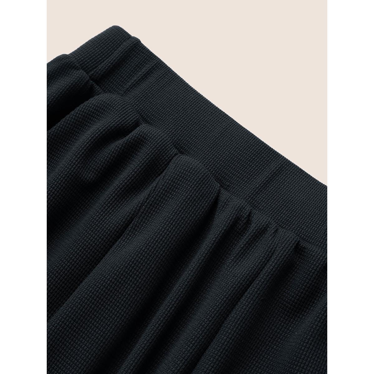 Plus Size Solid Mid Rise Gathered Elastic Waist Pants Women Black Work From Home Mid Rise Work Pants BloomChic 12/L Product Image