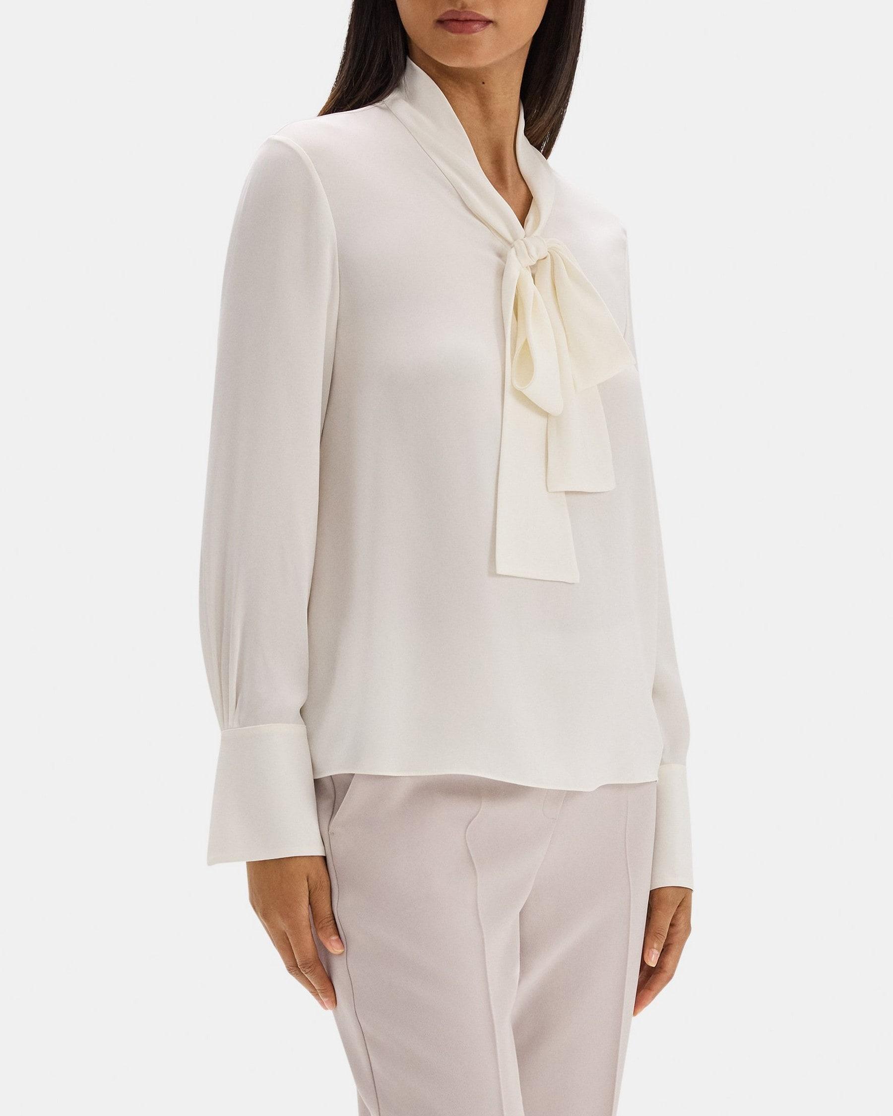 V-Neck Tie Blouse in Silk Product Image