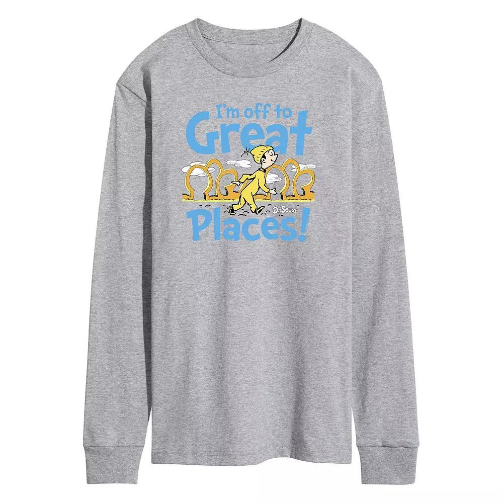 Mens Dr. Seuss Great Places Long Sleeve Tee Athletic Grey Product Image