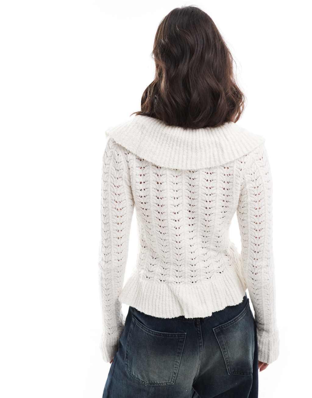 Bershka tie front cardigan in ecru Product Image