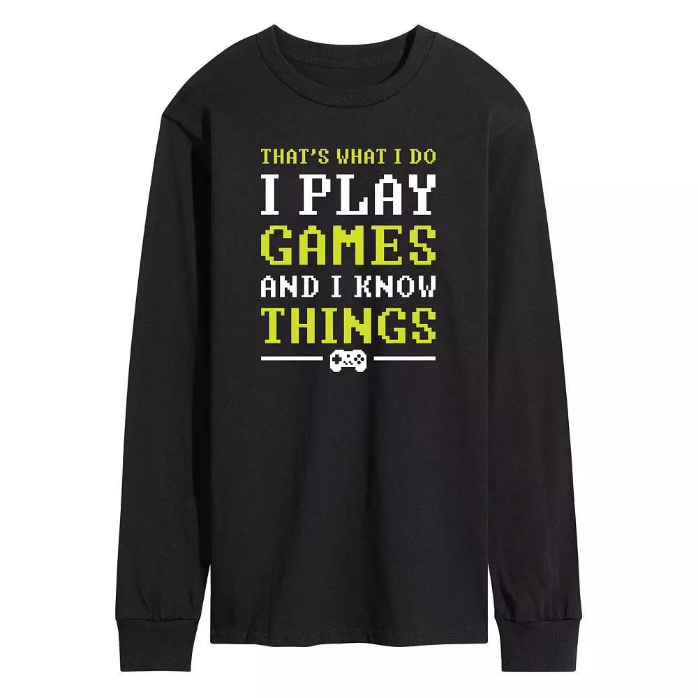 Mens I Play Games And I Know Things Pixel Long Sleeve Graphic Tee Product Image
