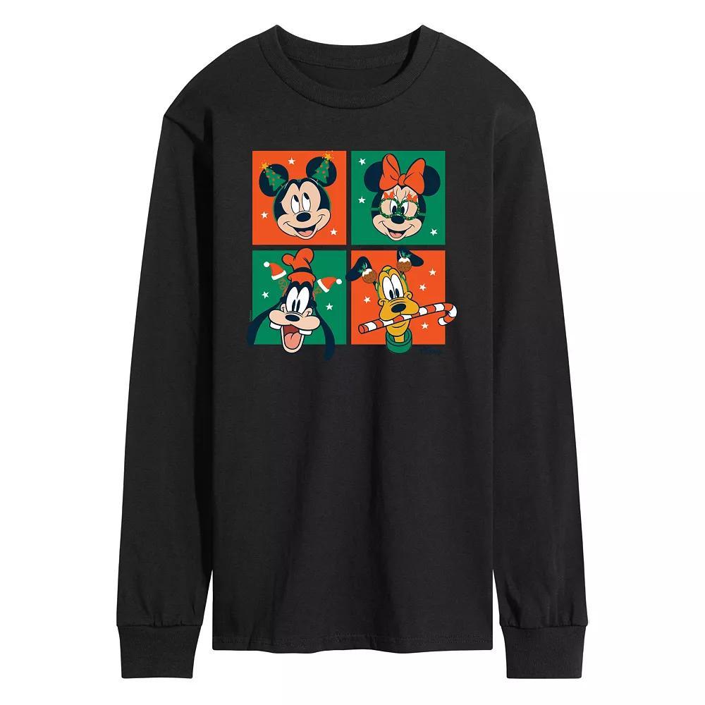 Disney's Mickey Mouse & Friends Men's Christmas Grid Long Sleeve Graphic Tee, Size: Small, Black Product Image