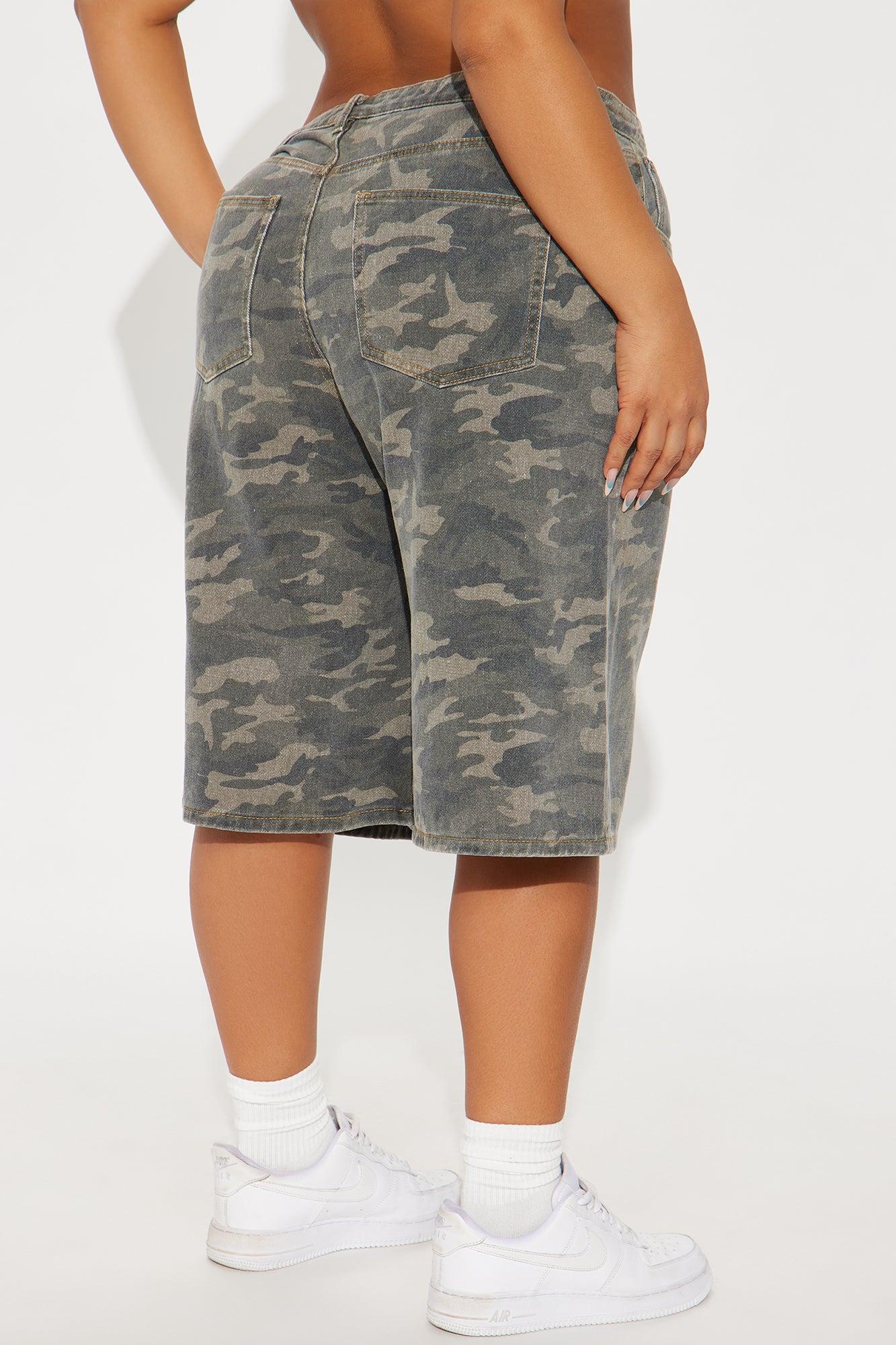 Such A Trooper Camo Denim Jorts - Olive Product Image