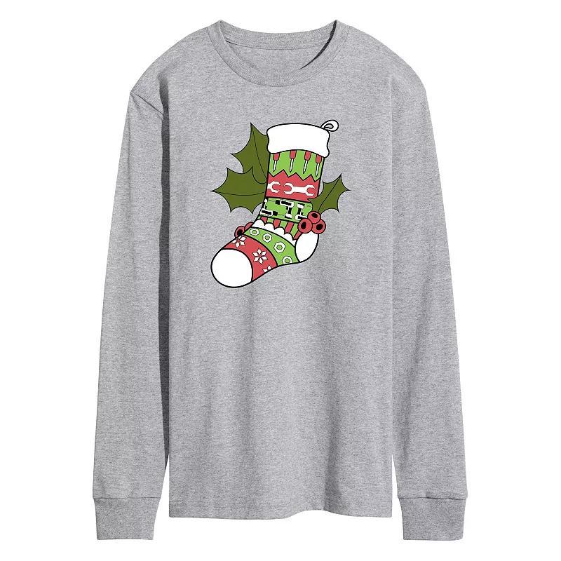 Mens Fair Isle Tool Stocking Long Sleeve Graphic Tee Grey Gray Product Image