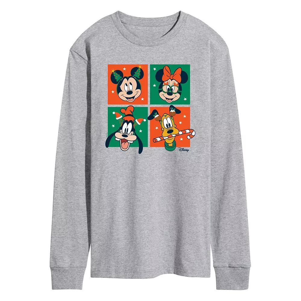 Disney's Mickey Mouse & Friends Men's Christmas Grid Long Sleeve Graphic Tee, Size: Small, Black Product Image