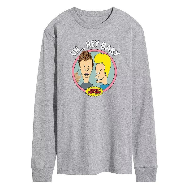 Mens Beavis & Butthead Uh... Hey Baby Long Sleeve Graphic Tee Heather Grey Product Image