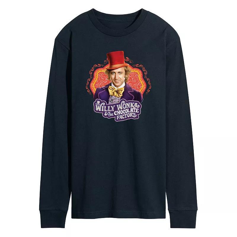 Mens Willy Wonka Long Sleeve Graphic Tee Blue Product Image
