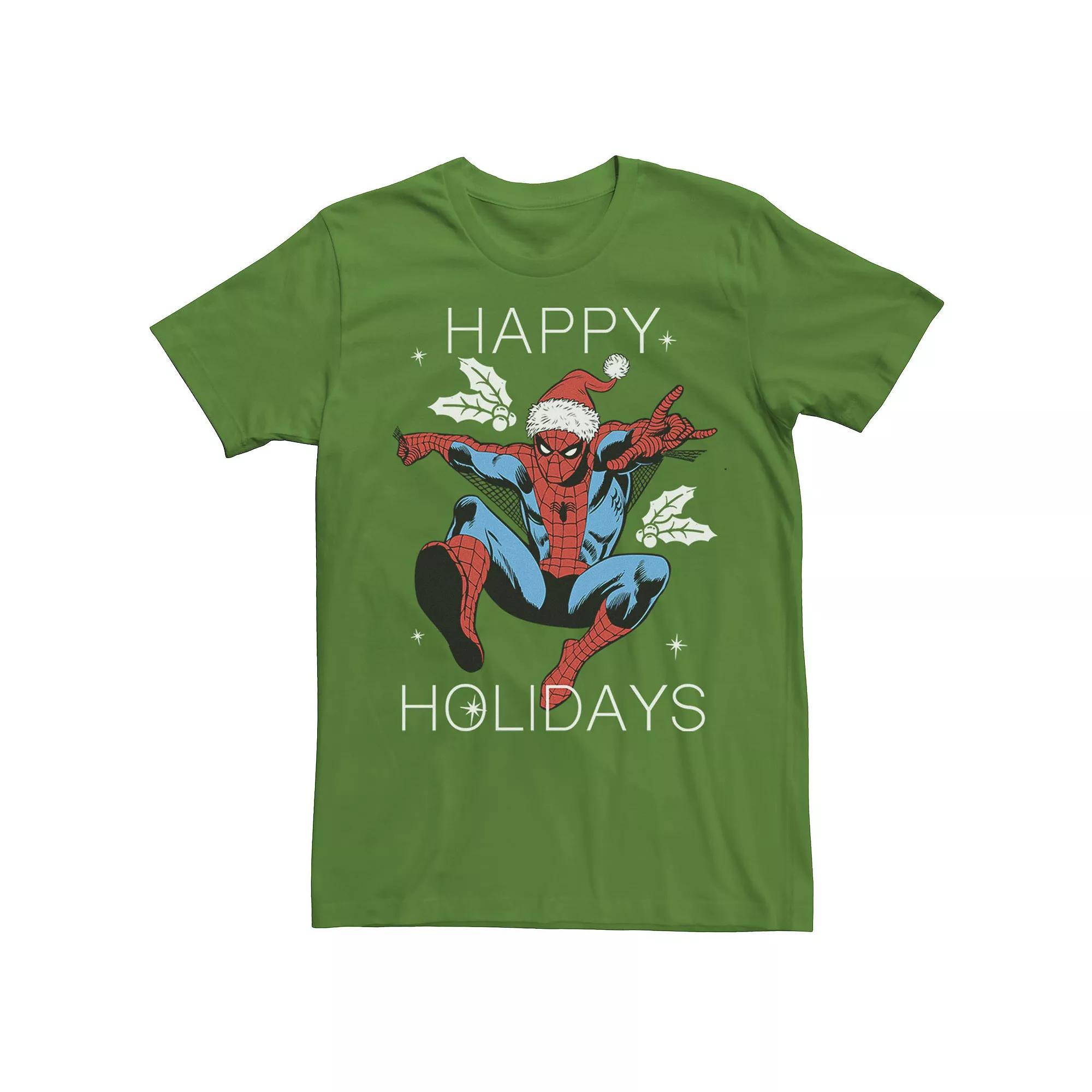 Men's Marvel Spider-Man Happy Holidays Jump Short Sleeve Tee, Size: Small, Kelly Product Image
