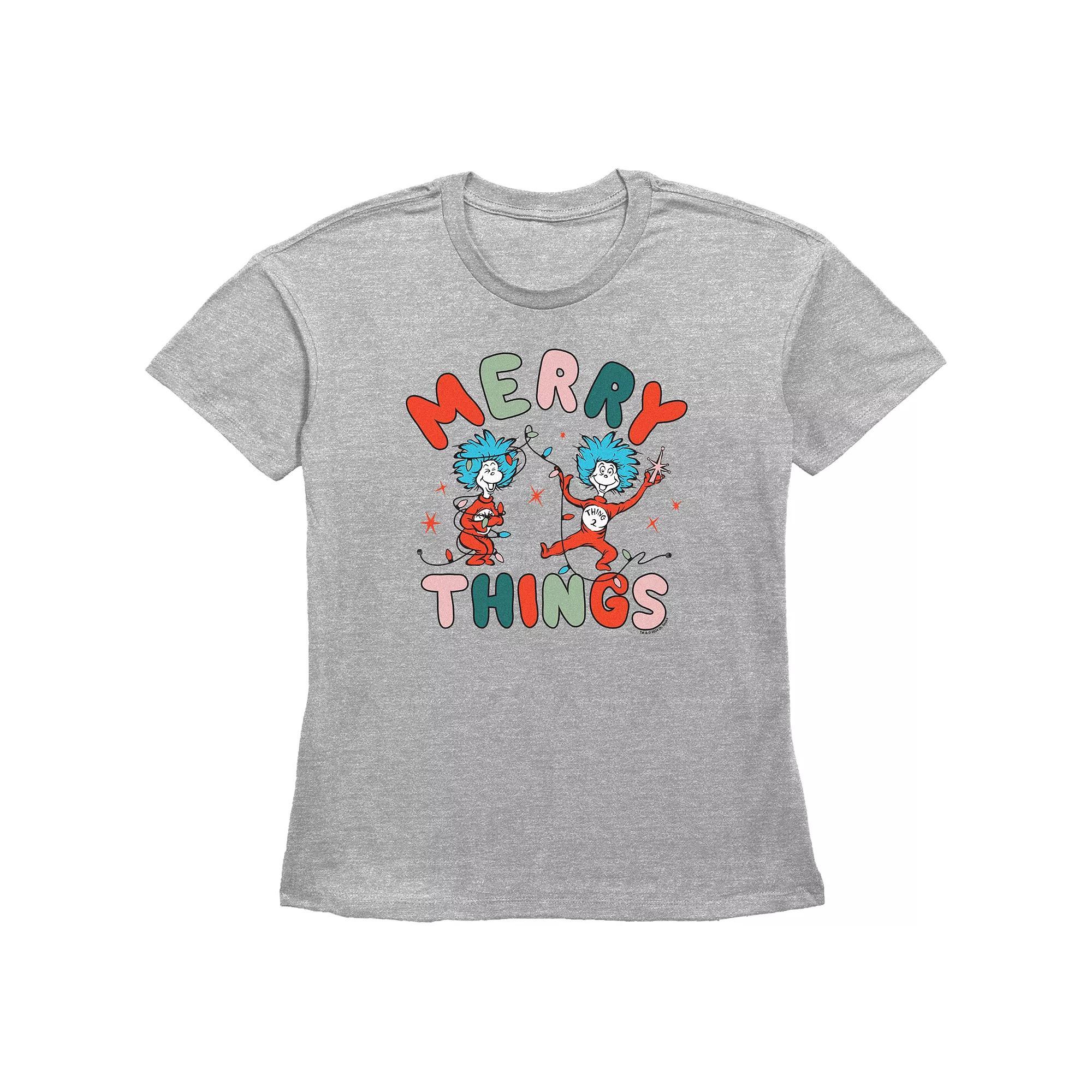 Women's Dr. Seuss Thing 1 And Thing 2 Merry Things Graphic Tee, Size: Medium, Grey Gray Product Image