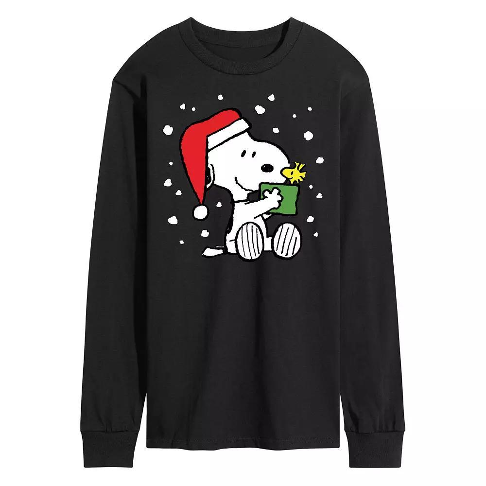 Men's Peanuts Present Long Sleeve Tee, Size: XL, Black Product Image