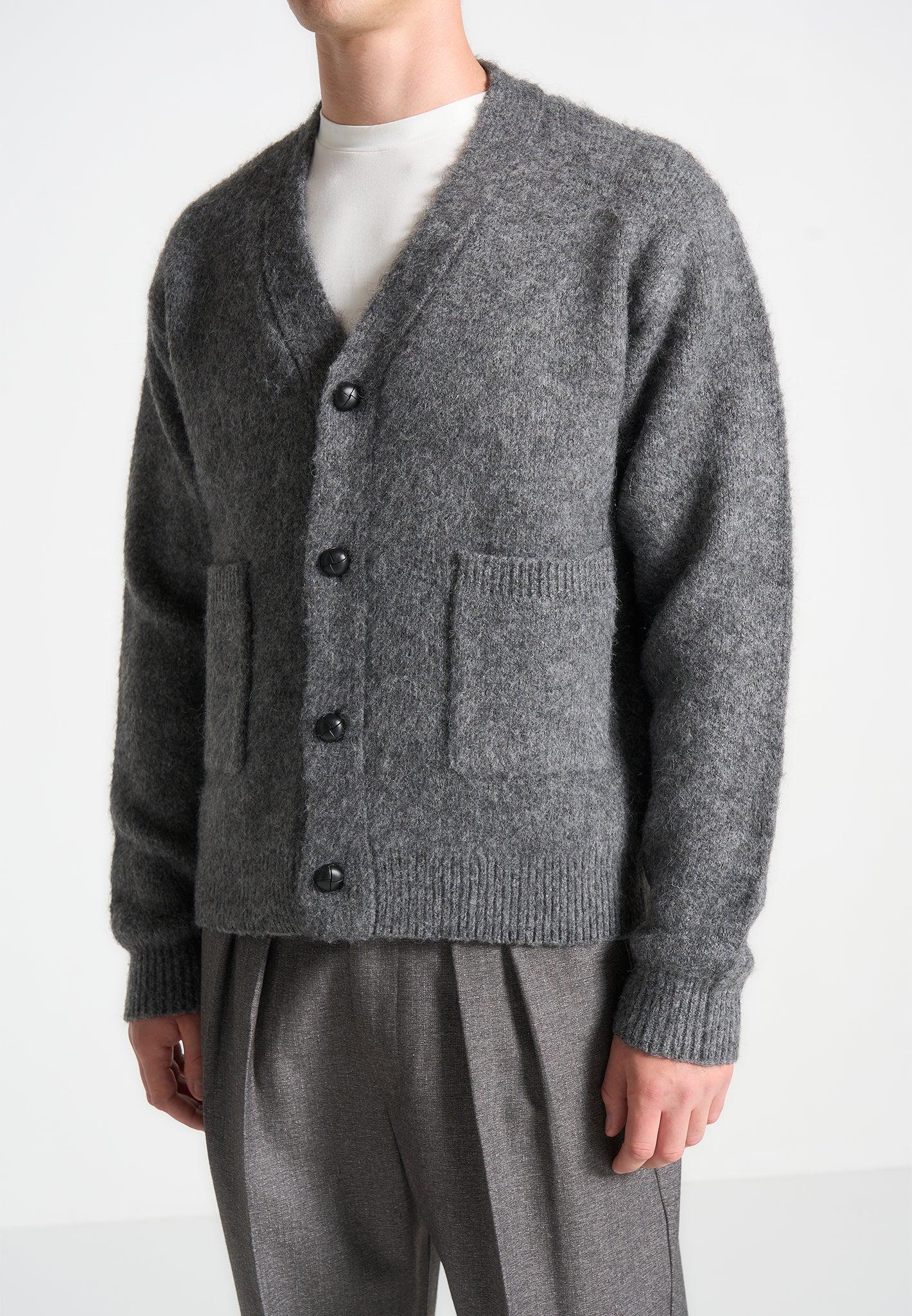 Brushed Wool Knit Cardigan - Grey Male Product Image