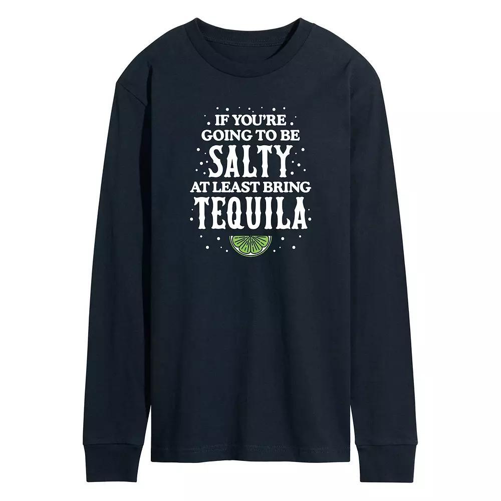 Mens Be Salty Bring Tequila Long Sleeve Graphic Tee Blue Product Image