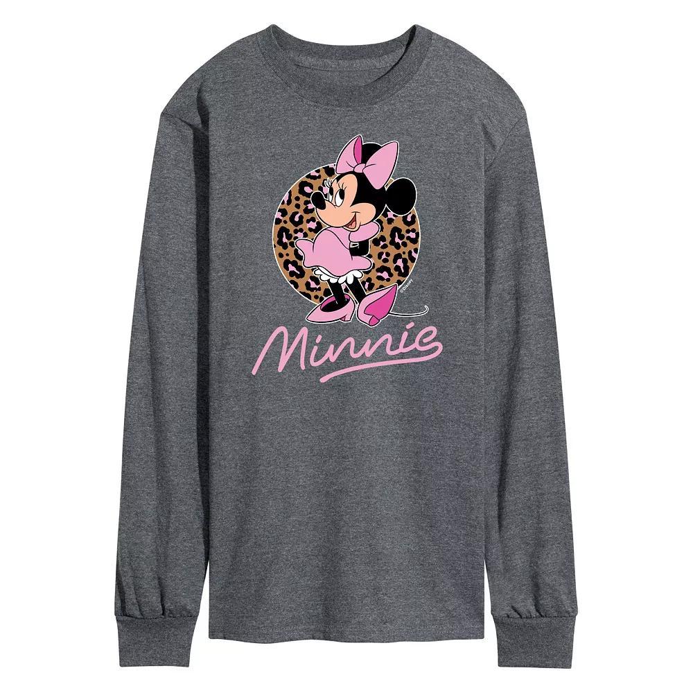 Disney's Minnie Mouse Men's Leopard Long Sleeve Graphic Tee, Size: XXL, Gray Product Image