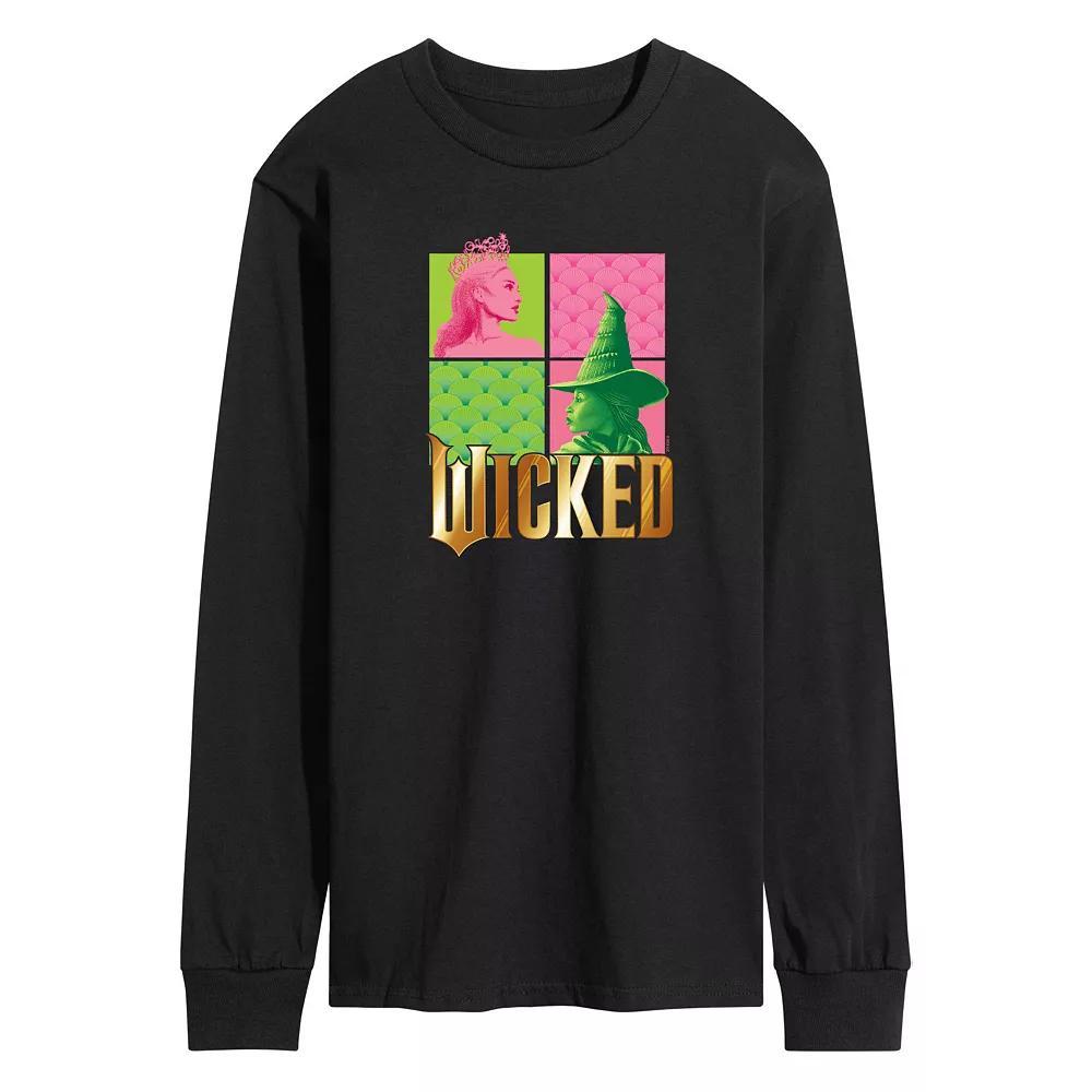 Men's Wicked Glinda & Elpha Grid Long Sleeve Graphic Tee, Size: Small, Black Product Image