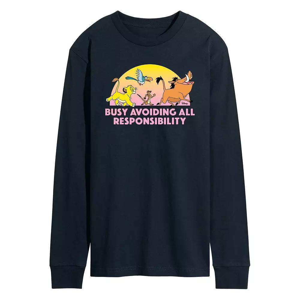 Disneys The Lion King Mens Avoiding All Responsibility Long Sleeve Graphic Tee Blue Product Image
