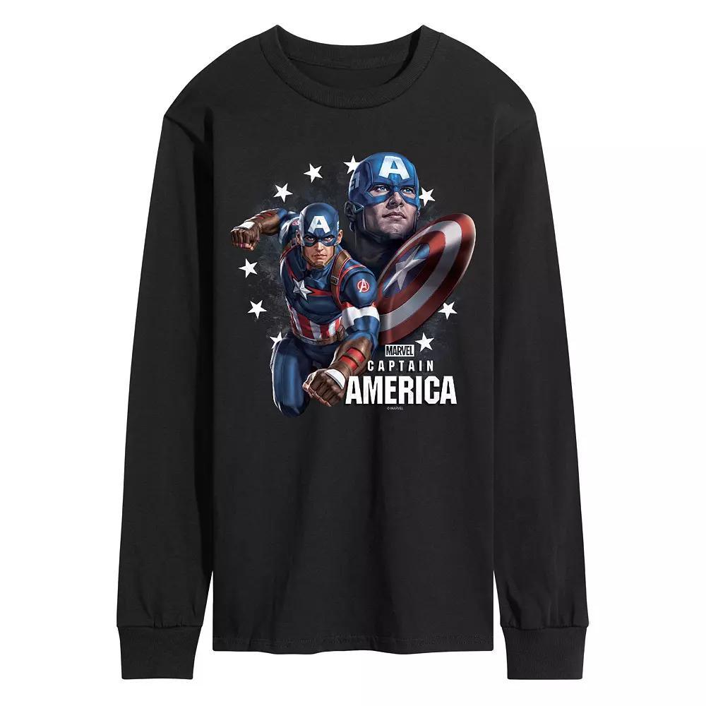 Mens Marvel Captain America Portrait Long Sleeve Graphic Tee Product Image