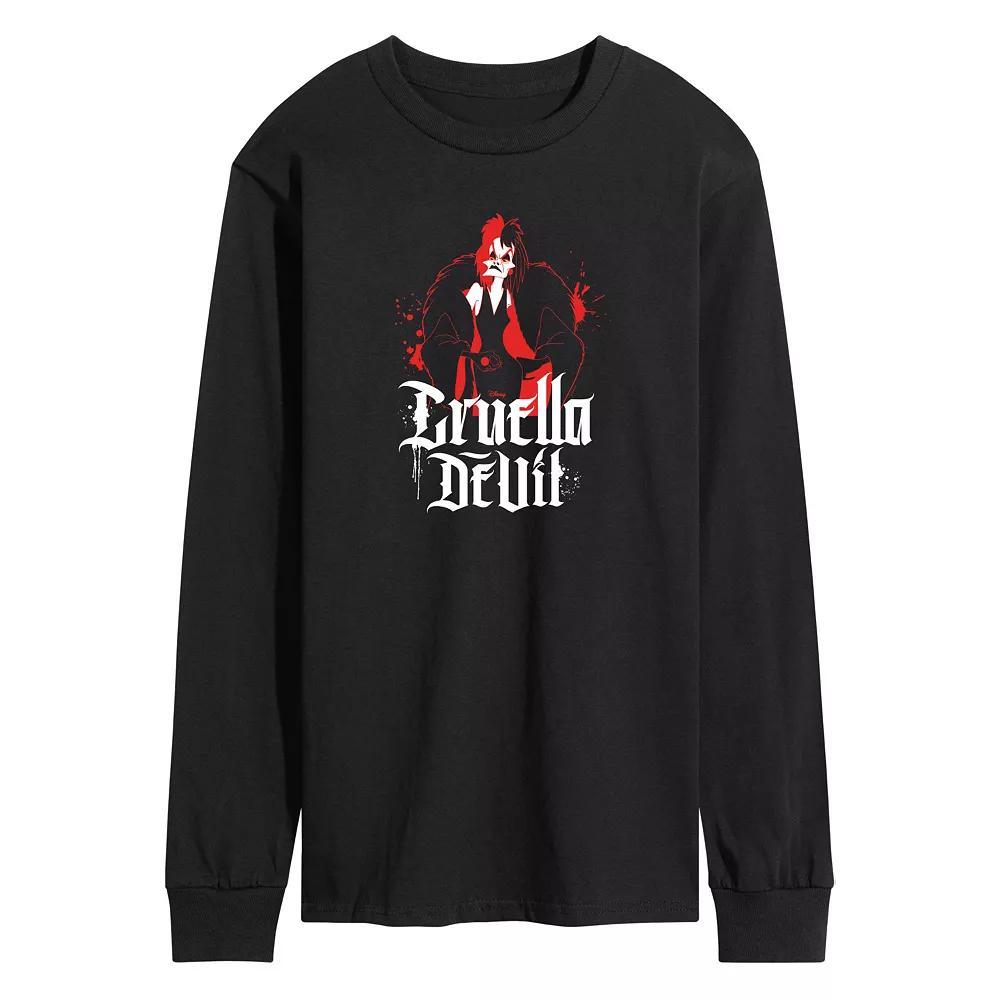 Disney Villains Cruella Mens Long Sleeve Graphic Tee Blue Product Image
