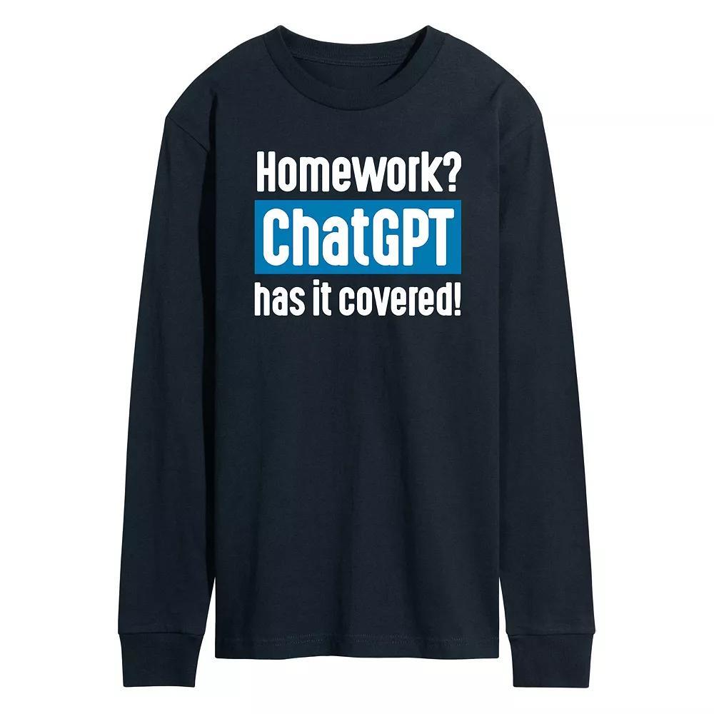 Mens Homework ChatGPT Long Sleeve Graphic Tee Graphic Tee Blue Product Image