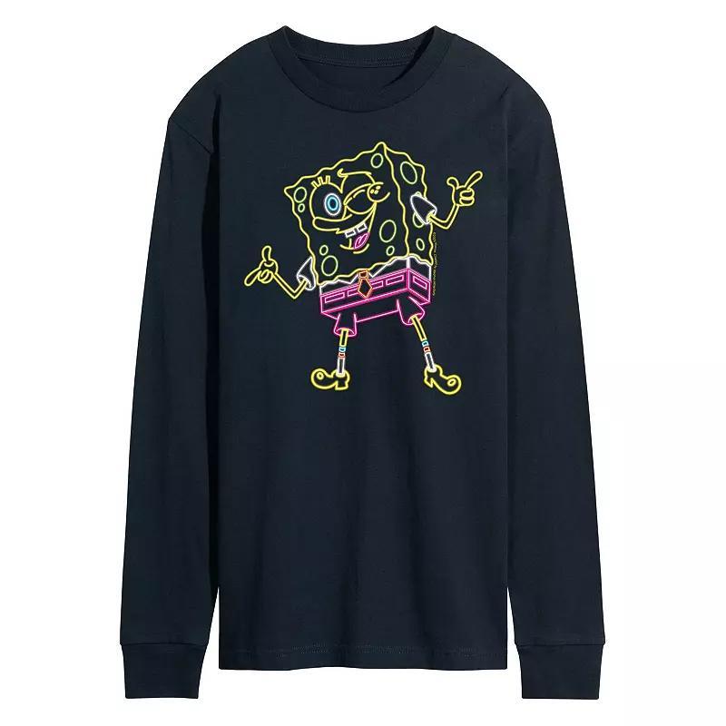 Men's SpongeBob Squarepants Neon Long Sleeve Graphic Tee, Size: Small, Blue Product Image